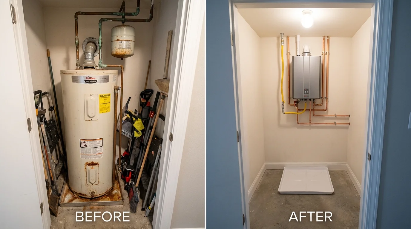 Tank water heater versus wall-mounted tankless unit comparison for Pineville, NC homeowners